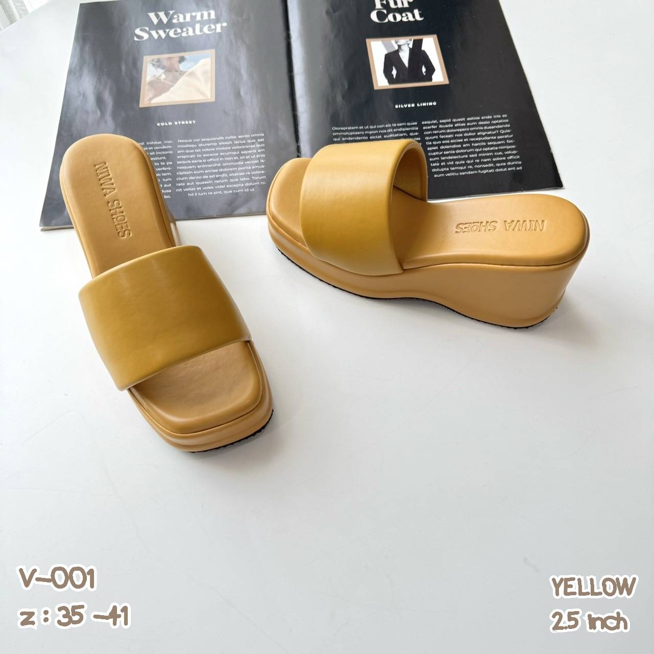 V-001 - รองเท้าส้น PU ส้นสูง 2.5 inch